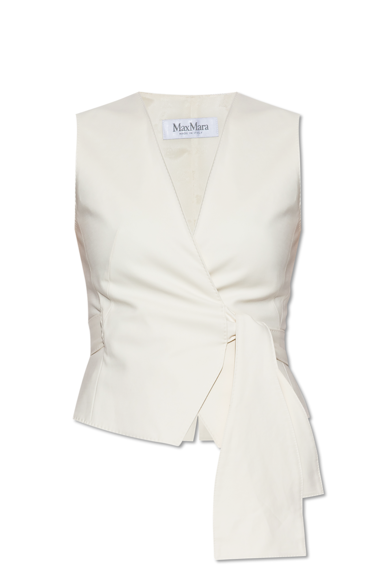【関税&送料込】Max Mara Ivory Stretch Cotton Zampa Vest Zampa bow-detail cotton-blend vest in white - Max Mara